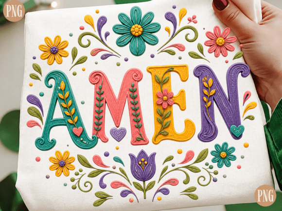 Amen Floral PNG: A Colorful Christian Typography Design
