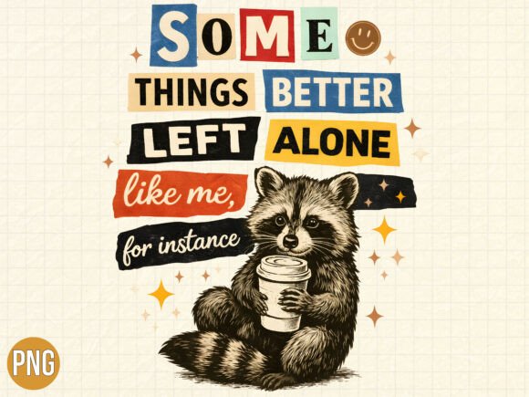 Retro Sarcastic Raccoon Coffee PNG: A Design Asset with Personality