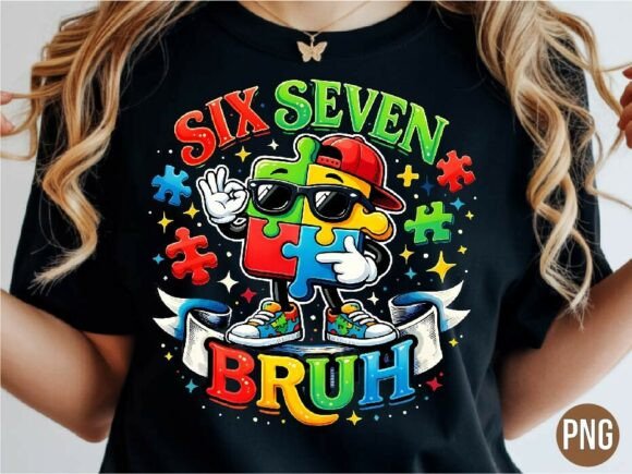 Six Seven Bruh Autism Puzzle PNG T-shirt