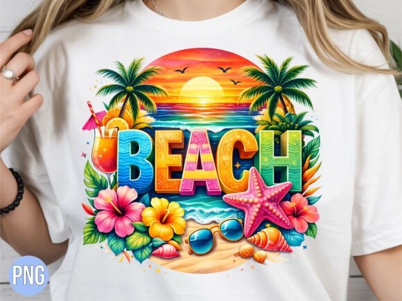 Summer Beach Sunset Starfish Palm PNG: A Design Asset