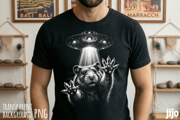 Ufo Alien Rodent Abduction PNG: Sci-Fi Design Asset